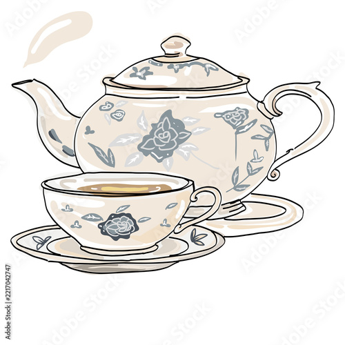 teapot and cups vint