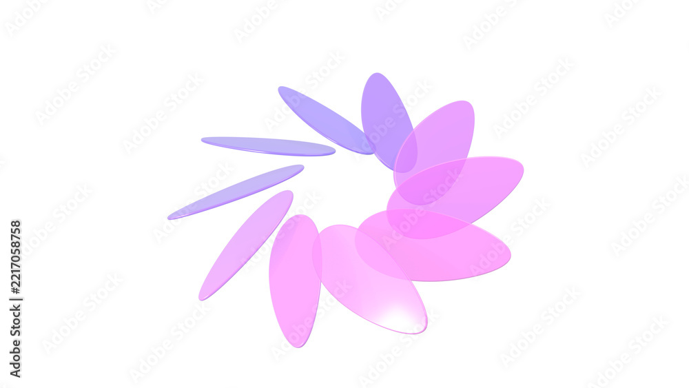 Obraz premium Abstract pink purple pinwheel flower of glossy blades isolated on transparent background, 3D render PNG