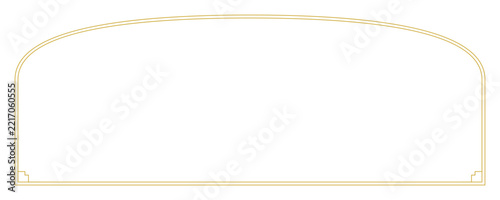 Rectangular frame with an arched and thin gold border, isolated on a white background, for use in, formal invitations and