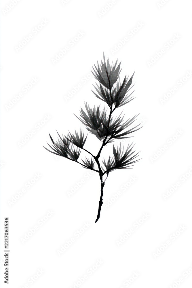 Fototapeta premium Minimalist black ink plant illustration.