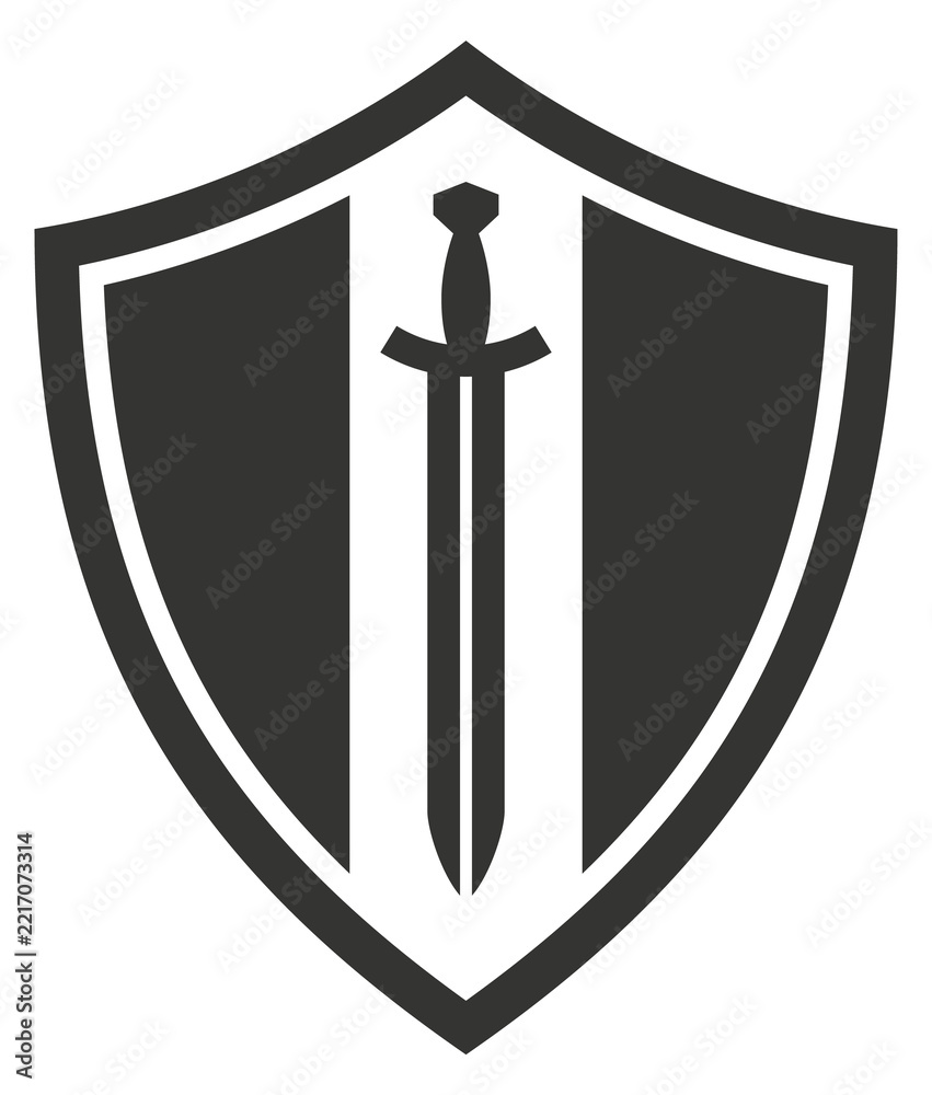 Fototapeta premium Ancient guard shield black icon. Security symbol