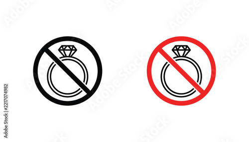 No diamond ring prohibited wedding symbol vector set
