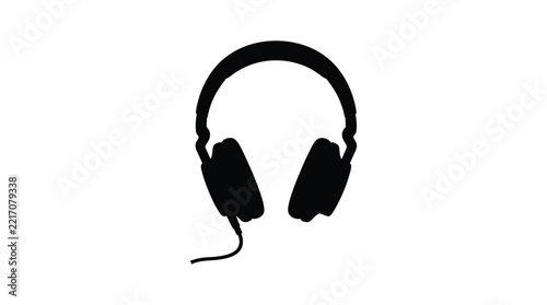Black headphone silhouette against a white background a simple graphic design