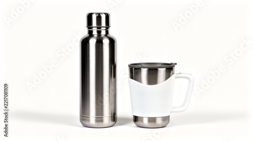 Stainless Steel Drinkware Set Isolated on White
