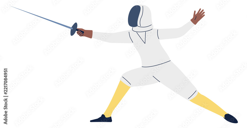 Fototapeta premium A man in a white outfit is holding a sword and is about to strike