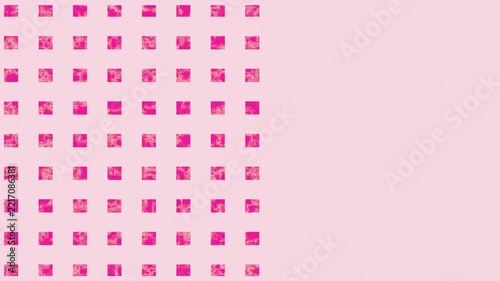 Pink geometric square pattern on textured pastel background. Abstract graphic design. Repeating grid with copy space