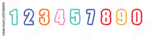 Set of funny numbers, colorful numbers, handwritten, fuzzy numbers