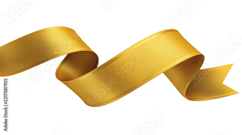 Elegant gold silk ribbon flowing banner isolated on transparent background for celebratory awards and festive designs.