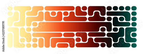 Abstract maze pattern, warm yellow orange and red geometric labyrinth with rounded paths for modern background design