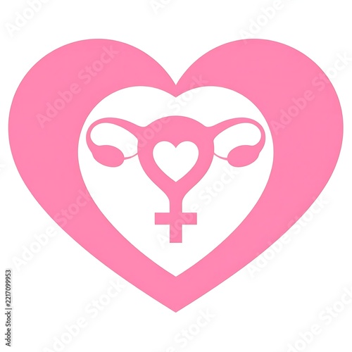 Pink uterus symbol with heart in a heart representing women's health