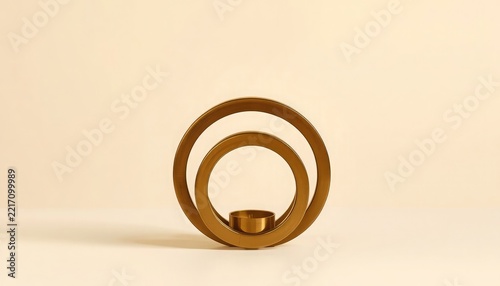 Abstract Wooden Ring Sculpture on Minimal Beige Background