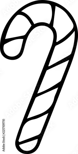 Candy cane hand drawn doodle icon, black outline vector illustration