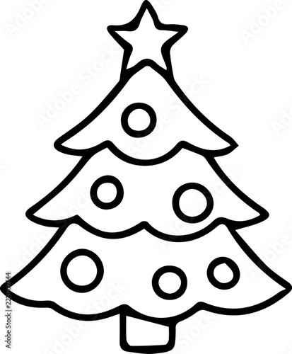 Christmas tree hand drawn doodle icon, black outline vector illustration