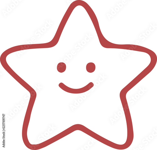 Cute smiling star hand drawn doodle icon, red outline vector illustration