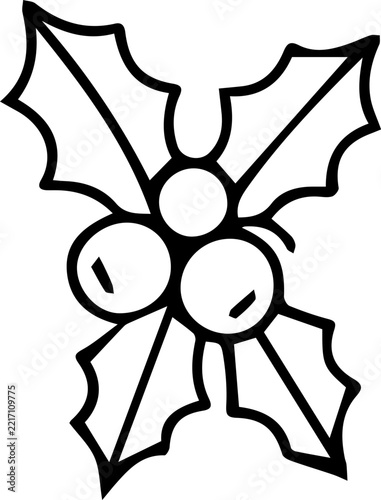 Holly berries hand drawn doodle icon, black outline vector illustration