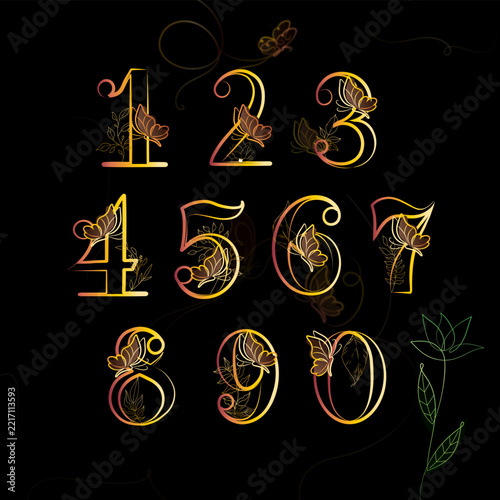 Golden Butterfly Decorative Floral Numbers