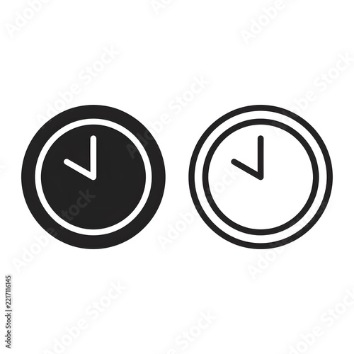 Two black and white clock icons with downward pointing arrows on a white background