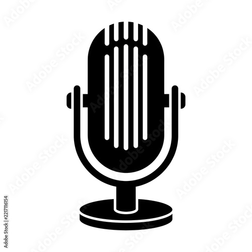 Vintage microphone silhouette on a white background for broadcasting and music recording concepts