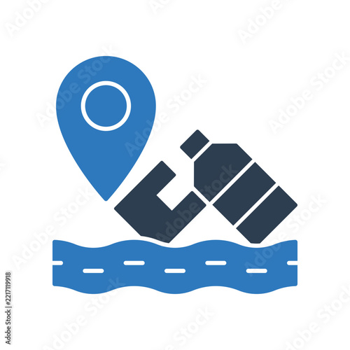 Water Pollution Location Icon - Plastic River Map Icon