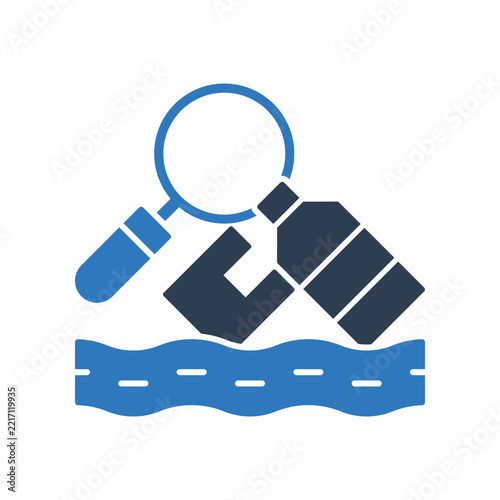 Water Pollution Search Icon - Plastic River Find Icon