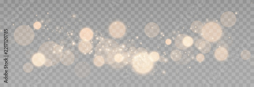 Glowing golden magic dust overlay particles, shimmering light sparks, and soft bokeh effects on transparent background