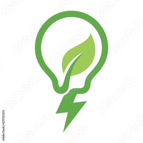 Green light bulb with leaf symbolizing eco friendly energy solution