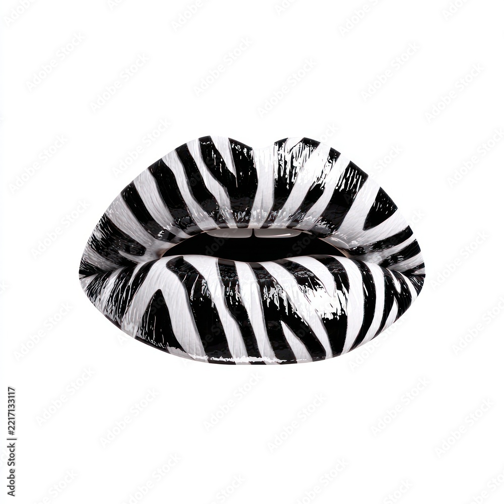 Naklejka premium Zebra pattern glossy lips