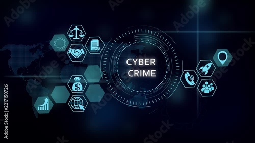 Cyber crime digital security concept with hud interface and global network icons cybersecurity data protection
