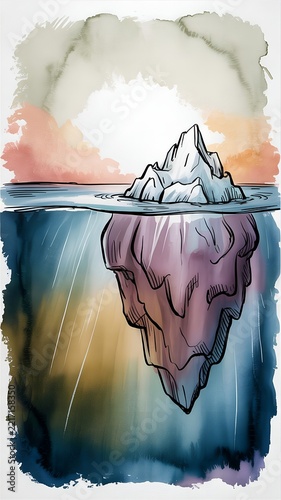 Floating Iceberg Underwater Water Surface Cross Section Tip Of Iceberg Concept