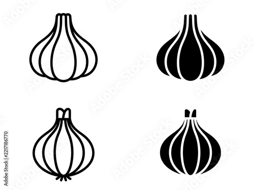 Garlic bulb silhouette and outline kitchen ingredient icons