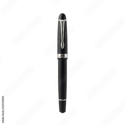Elegant matte black fountain pen isolated on transparent background