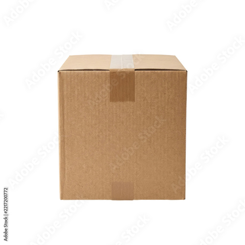 Closed cardboard box isolated on transparent background