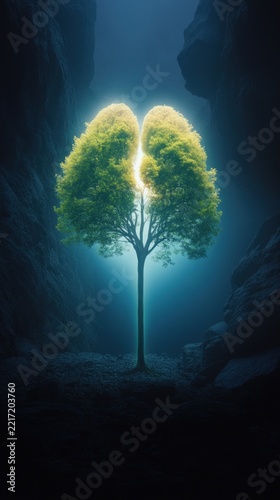 Illuminated Tree Symbolizing Nature's Breath, Regeneration, and Environmental Awareness