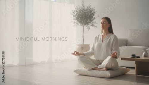 Woman Practicing Mindfulness Meditation in Bright Minimalist Living Room