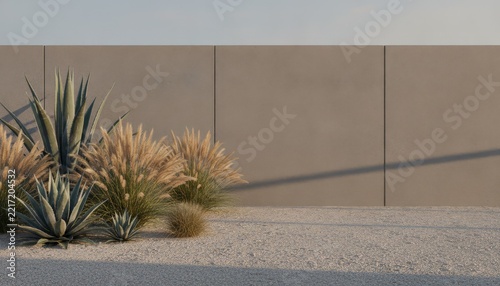 Drought-Resistant Garden Plants Against Modern Concrete Wall