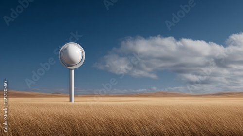 Climate adaptation technology concept, smart weather station in open field, realistic scale, clean design, environmental technology stock image