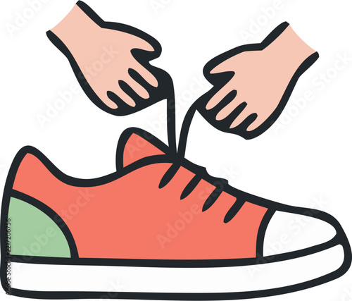 Shoelace Tying Help and Caregiving Assistance Vector