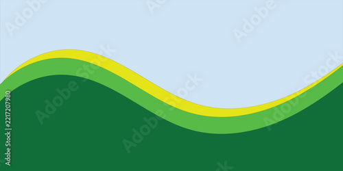 Abstract Light Blue Background with Layered Green and Yellow Curved Waves Modern Eco Design