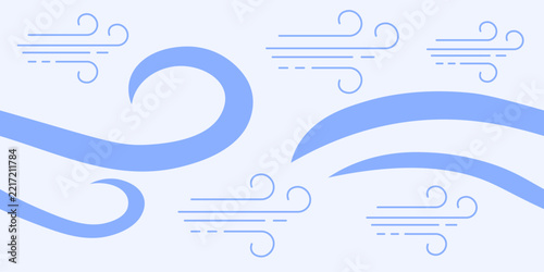 Minimal hvac promotional background featuring smooth airflow waves and curved breeze lines with generous open space for heating and cooling service headlines, contact details and marketing content.