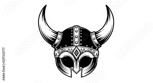 Detailed Viking Helmet Illustration with Horns Isolated on a Transparent Background for Classic Nordic Warrior Design Projects