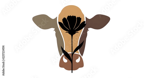 Minimalist Cow Head Silhouette with Floral Element Graphic Illustration Isolated on a Transparent Background for Creative Branding Projects