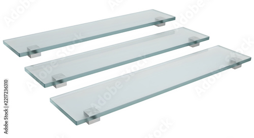 Set of Three Modern Floating Glass Shelves Isolated on a Transparent Background for Minimalist Interior Design Projects