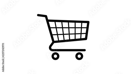 Minimalist black shopping cart vector icon featuring clean lines and modern design style