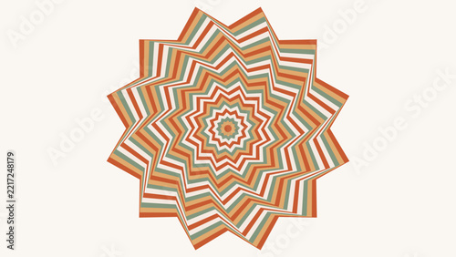 Retro Mandala 12-Point Star Vector Background, Geometric Dodecagram Pattern in Terracotta Sage Green Cream, 70s Boho Groovy Design for Wallpaper and Poster