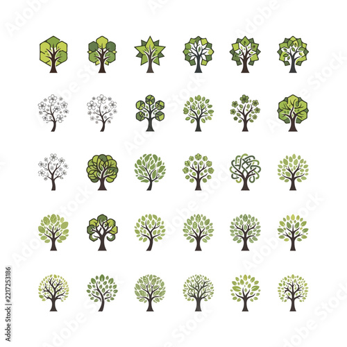 30 Green Tree Icons Set Stylized Leaf and Nature Symbols for Logos Ecology and Branding Sustainable Business Environmental Design Organic Products and Modern Graphic Projects