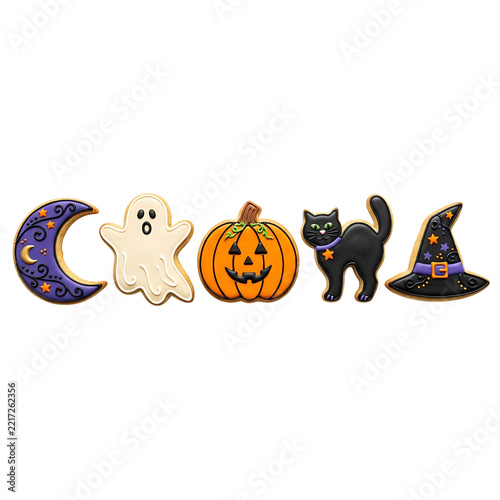 Halloween sugar cookie set isolated on a transparent background