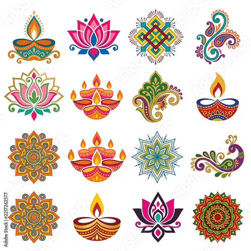 Indian festive pattern icons isolated on a transparent background