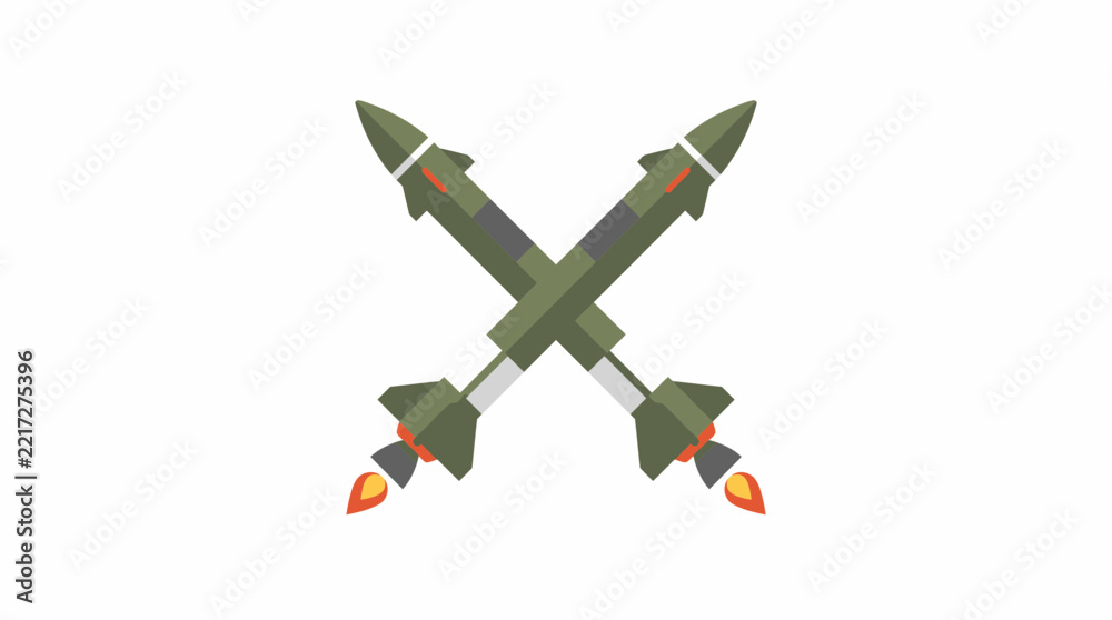 Fototapeta premium Two Crossed Military Tactical Missiles Isolated on White Background.