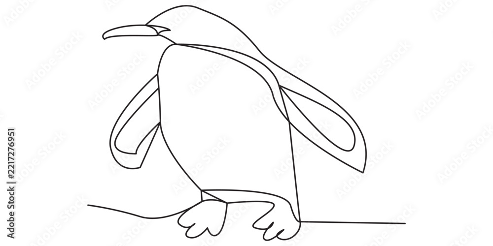 Fototapeta premium Minimalist continuous line drawing of a cute penguin standing