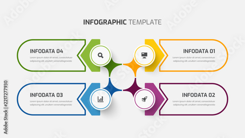 Infographic Element Design with Line, Icons and 4 Options. Suitable for Process Diagram, Presentations